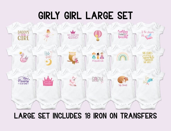 Girly Girl Onesie Decorating Kit, Princess Baby Shower Iron On Transfers, Iron On Decals, Girls Onesie Decorating Station, Unicorn Baby Girl Il_570xn