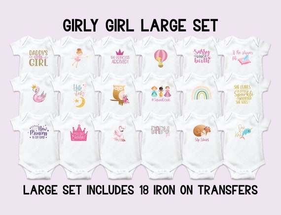 Girly Girl Onesie Decorating Kit, Princess Baby Shower Iron on