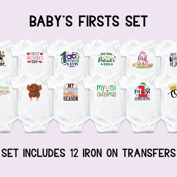 Baby's Firsts Onesie Decorating Kit, Iron On Transfers, First Year Decals, Baby Shower Activity, Iron On Decals, Onesie Decorating Station