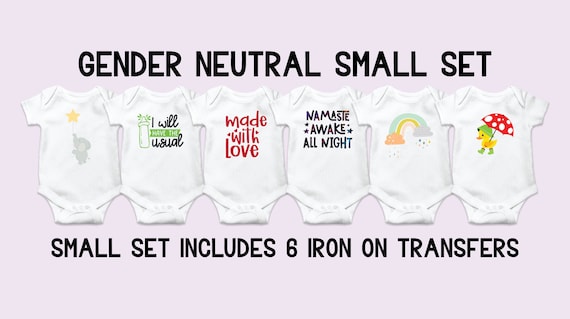 Gender Neutral Onesie Decorating Kit, Gender Neutral Iron on Transfers,  Baby Shower Activity, Iron on Decals, Onesie Decorating Station 