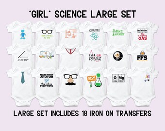 Girls Science Iron-On Decals, Baby Shower Activity