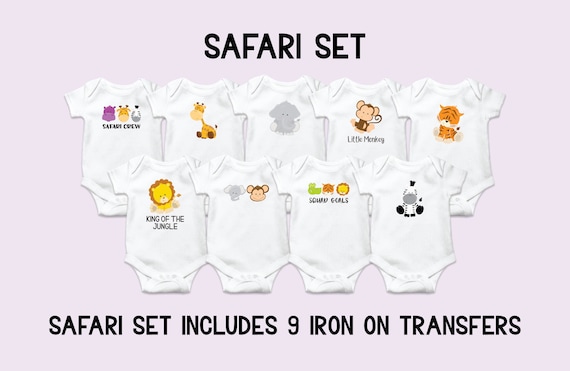 Safari Onesie Decorating Kit, Animal Iron On Transfers, Safari Themed Baby Shower Game, Animal Iron On Decals, Onesie Decorating Station Il_570xn