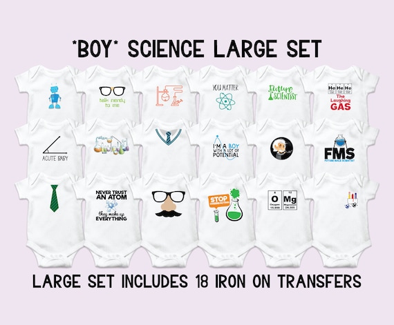 Boys Science Onesie Decorating Kit, Boy Iron on Transfers, Baby Boy Onesie  Kit, Baby Shower Game, Smart Boy Onesie Decorating Station 