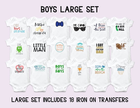 Boys Onesie Decorating Kit, Iron On Transfers, Baby Boy Shower