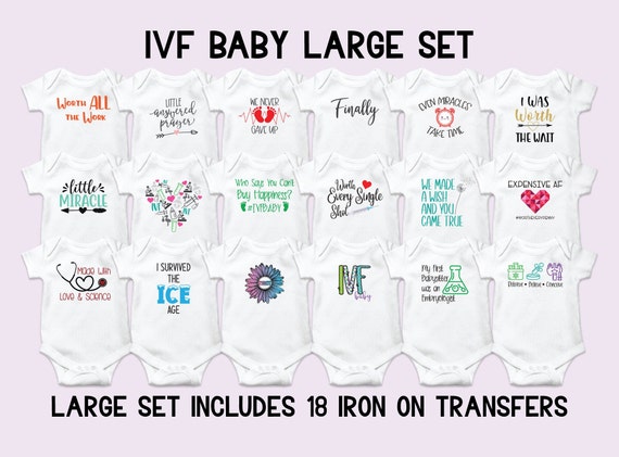 IVF Baby Onesie® Decorating Kit, IVF Iron on Transfers, in Vitro