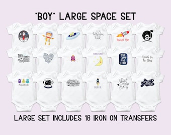 Baby Shower Space Iron-On Decals, Onesie Decorating Activity
