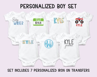Personalisierte Baby Boy Onesie Aufbügel Aufkleber Kit, Dusche Dekoration Aktivität