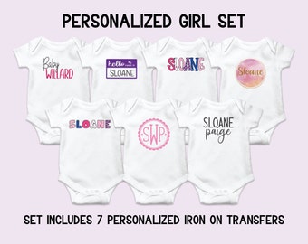 Baby Girl Personalized Onesie® Decorating Kit, Baby Shower Onesie Station Kit, Baby Shower Craft Kit, Custom Onesie Girl Pink, Iron On Decal