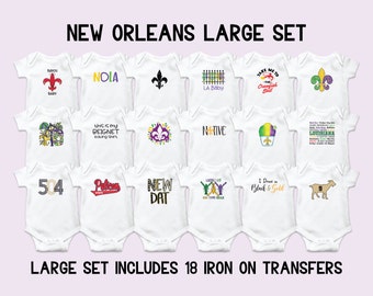 Adesivi termoadesivi per baby shower a tema New Orleans, kit per decorare body a tema Louisiana
