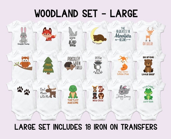 Woodland Onesie Decorating Kit, Woodland Baby Shower Games, Woodland Animals Iron On Transfers, Woodland Iron On Decals, Woodland Creatures Il_570xn