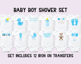 Baby Boy Shower Iron-On Decals, Onesie Decorating Kit