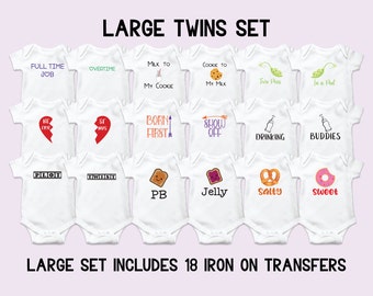 Twins Onesie Decorating Kit, Twins Iron On Transfers, Baby Shower Game, Twins Shower Activity, Iron On Decals, Onesie Decorating Station