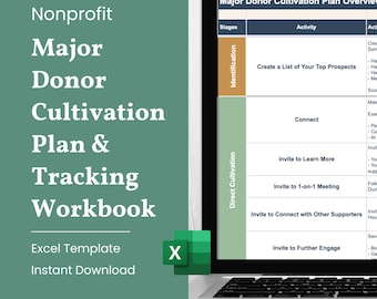Major Donor Cultivation Plan & Tracking Template for Nonprofits | Excel Template | Instant Download