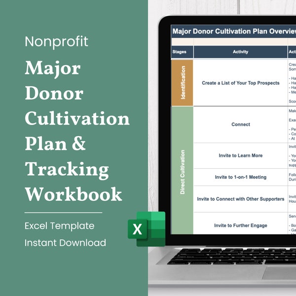 Major Donor Cultivation Plan & Tracking Template for Nonprofits | Excel Template | Instant Download