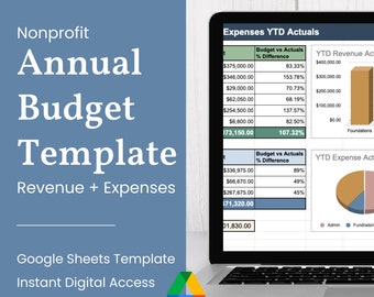 Nonprofit Budget Template | Track Expenses and Revenue - Budget vs Actuals | Google Sheets Template | Instant Download