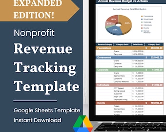 Edición ampliada - Plantilla de seguimiento de ingresos anuales para organizaciones sin fines de lucro / Plantilla de Google Sheets / Descarga instantánea