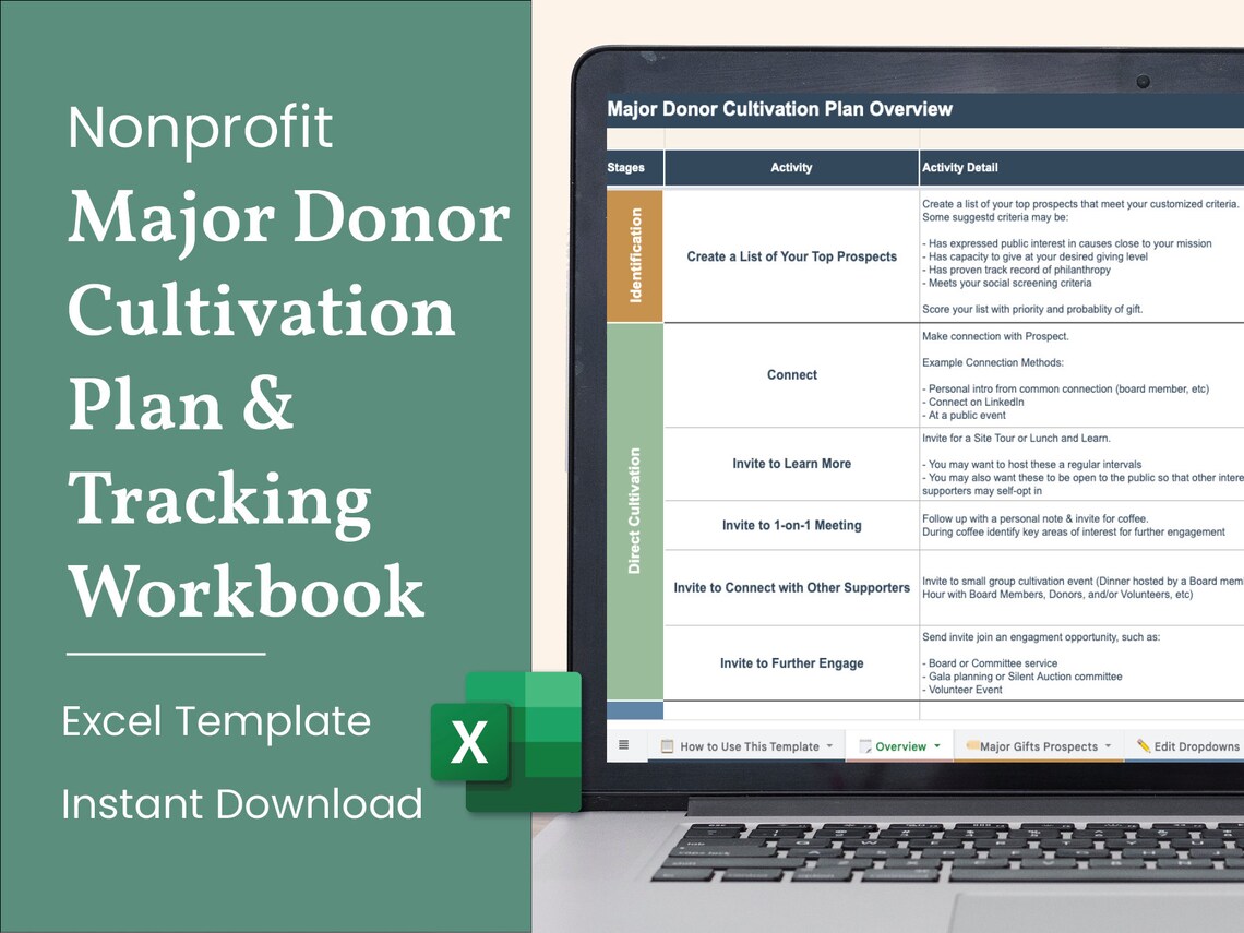Major Donor Cultivation Plan & Tracking Template for Nonprofits Excel