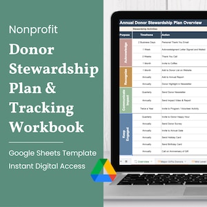 Nonprofit Donor Stewardship Plan & Tracking Template | Google Sheets Workbook | Instant Download
