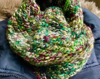 Handmade knit wool cowl