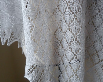 Pale Gray Hand Knit Lace Shawl