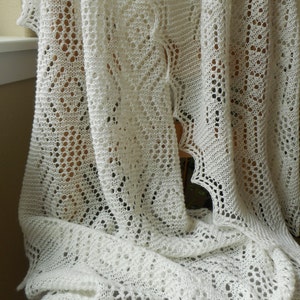 Lace Knit Shawl, Wrap knit with Ivory, wedding  White 100% wool in a Russian Style