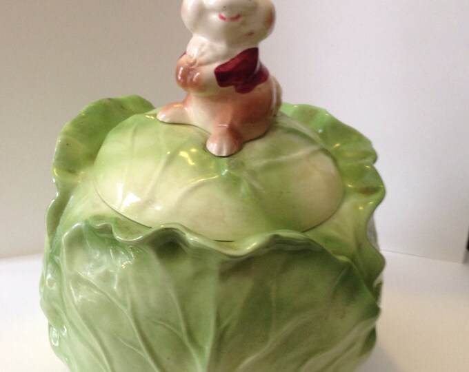 Hearth And Home Cabbage Cookie Jar Made In 1990 With Rubber Grip
