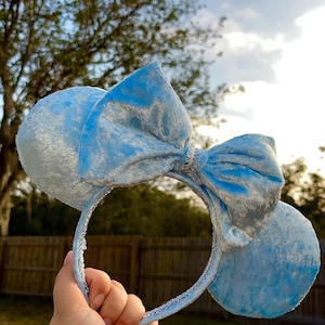 Cinderella inspired light blue velvet mouse ears | velvet inspired Mickey Mouse ears | Cinderella inspired | luxurious mouse ears