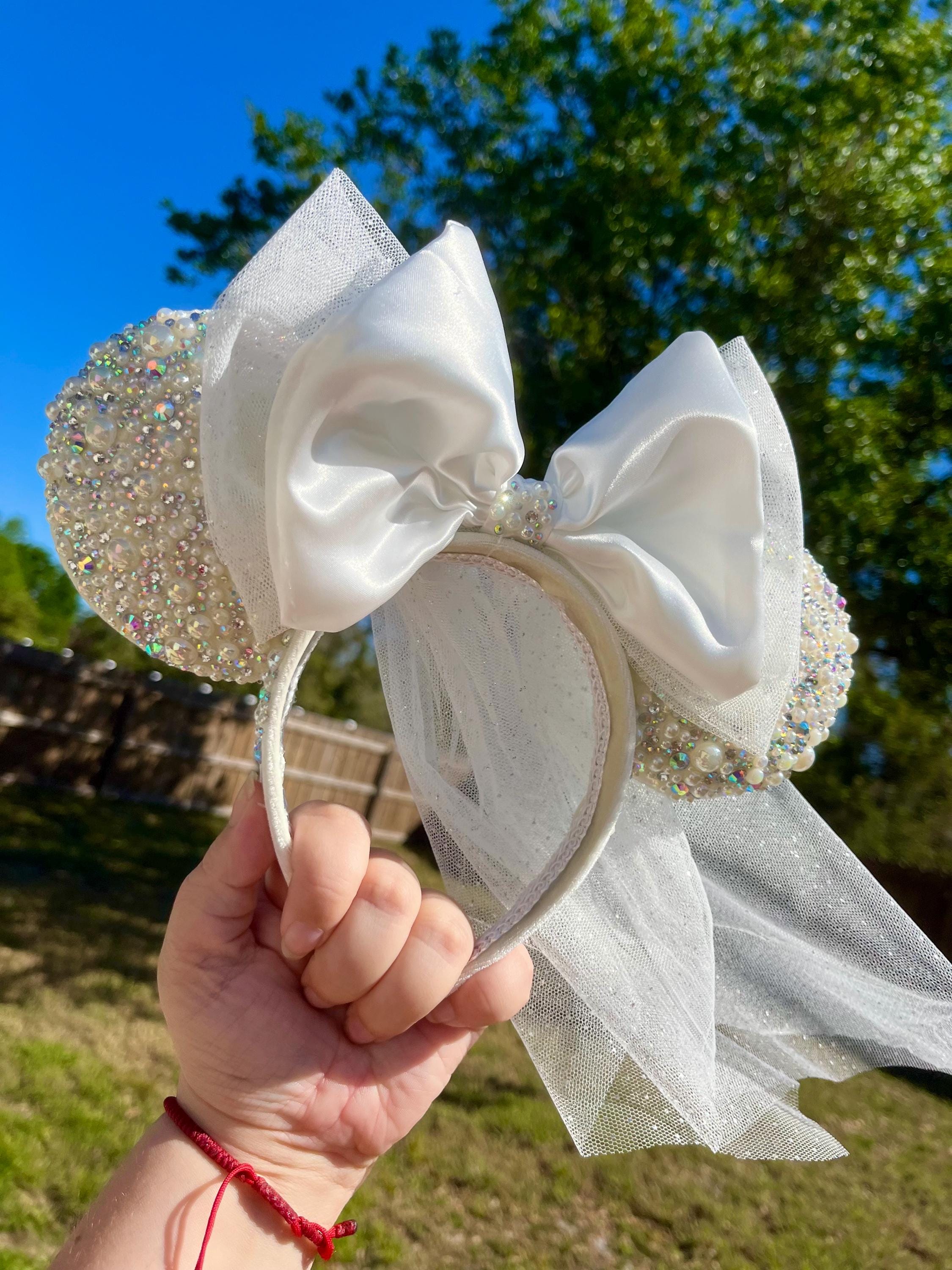 Pearl and Rhinestone Bridal Mouse ears | customizable Mickey ears | Mickey ears with veil | wedding Mickey ears | Disney bridal Minnie ears