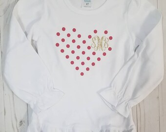 Girls Valentine shirt, hearts, monogram shirt, My first Valentine's