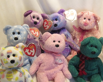 TY Vintage Beanie Baby Bears Bubbly, Baby Girl, Smitten, Eggs 2004, Dreamer, Wallace and Clubby IV.