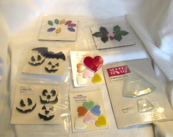 Pre-cut fusible Heart Assortment Pack, Pumkin face, Bevel Xmas Tree, Pumpkin Face and a Bat, Xmas Bulbs and a Holly Wreath.