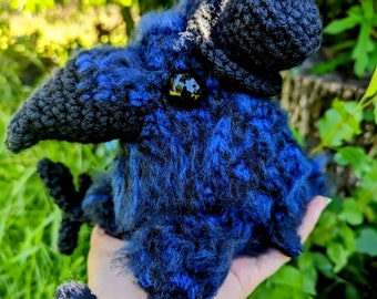 Made to order Crowley the Raven in a top hat crochet plush toy, crow stuffed animal