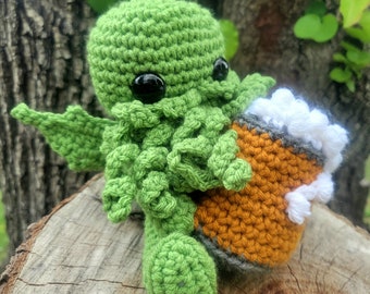 Made to order I Lovecraft Beer Cthulhu crochet plush toy, ctulhu, cthulu stuffed animal, Necronomicon