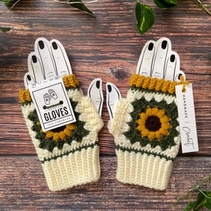 Crochet Sunflower Fingerless Gloves | Mittens | Cottagecore | Fairycore | Forestcore | Kawaii | Gifts For Her | Best Friend Gift | Aesthetic