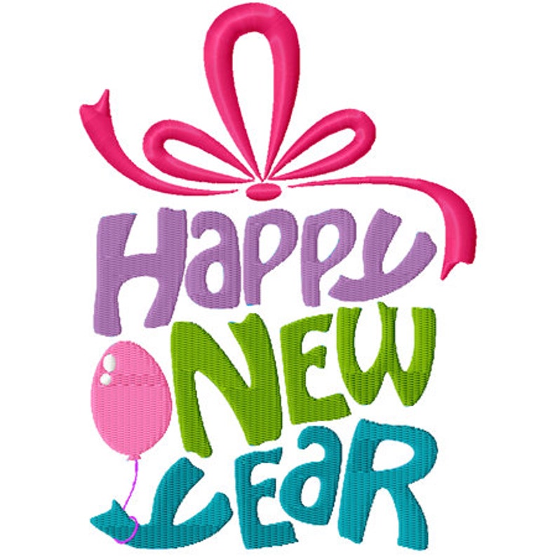 Happy new year gift box text applique machine embroidery  etsy Happy new year gift box text applique machine embroidery  etsy