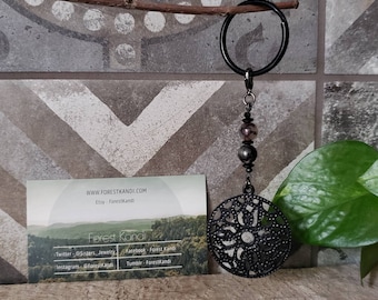 Black Dragon Vein Agate Metal Keychain