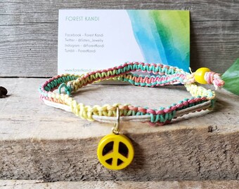 Peace Sign Tie Dye Hemp Choker Necklace