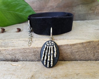 Black Velvet Skeleton Hand Choker