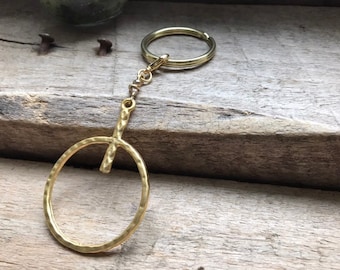 Modern Gold Hammered Pendant Keychain