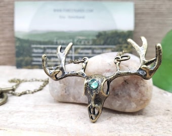 Stag Antler Chain Necklace, Peridot Birthstone