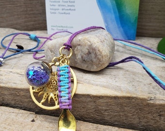Spoonie Necklace, Gold Sun and Metallic Star Crystal Ball Spoon Necklace