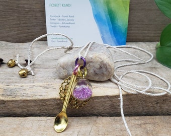 Spoonie Necklace, Crystal Ball Gold Heart Crown Chakra Pendant