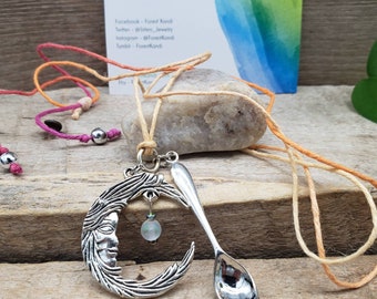 Spoonie Necklace, Mermaid Glass Moon Pendant Spoon Necklace