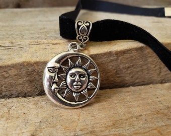 Black Velvet Choker, Sun Moon Pendant