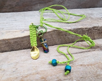 Rainbow Aura Quartz Gold Spoon Necklace