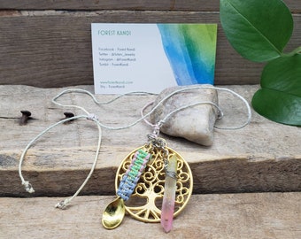 Spoonie Necklace, Rainbow Crystal Point Tree of Life Womans Necklace