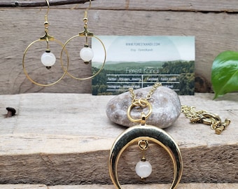 Moonstone Gold Necklace and Earrings Set