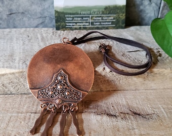 Copper Medallion Pendant Leather Necklace