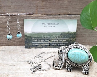 Turquoise Elephant Necklace and Earring Set