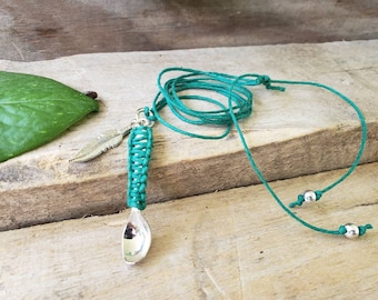 Silver Spoon Necklace on Green Hemp